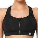 Yvette Women's Sports Bra Strong Hold Front Closure Padded Racer Back Running Jogging Riding Bra,  Black, Size 3XXL , 4XXL