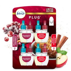 Febreze Odor-Fighting Fade Defy PLUG Air Freshener Baked Cinnamon Apple, Cranberry Crumble, .87 fl. oz. Oil Refill, 2 of Each