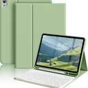 aoub Keyboard Case for iPad (A16) 11th Gen 11 Inch 2025, iPad 10th Generation 10.9 inch 2022 with Pencil Holder, Stand Folio Detachable Wireless Bluetooth Rechargeable Keyboard, Light Green