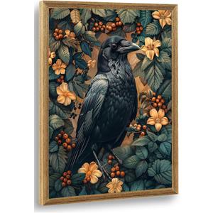 ICHZUMW Gothic Raven Decor Canvas Wall Art, Victorian Crow Pictures, Vintage Dark Academia Moody Floral Poster, Framed Cottagecore Wall Decor for Bedroom Living Room, 12x16in (16L" x 12W")