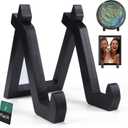 2 Pack Bamboo Plate Display Stand, 6 Inch Decorative Picture Frame Stand Square Plate Holder Display Stand Display Stand for Plates, Photos, Book, Dcor (Black)