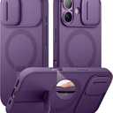 SURITCH for iPhone 17 Case with Camera Control Cover, Camera Slide Cover and Adjustable Kickstand, Compatible with MagSafe, Shockproof Bumper Protective Cases 6.3 Inch, Dark Purple