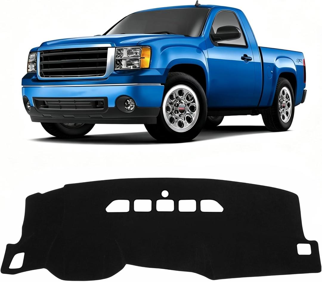 KUST Upgraded Dash Cover for 2007-13 Chevy Silverado & GMC Sierra 1500 2500HD 3500HD & Avalanche, 2007-14 GMC Yukon/Yukon XL/Chevrolet Tahoe/Suburban (Only Fit 2 Glove Box Dash) Black