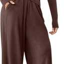 2 Piece Sets for Women Dressy Fall Outfits Sweatsuits Casual Pullover Top and Wide Leg Sweatpant Lounge Set Pocket, S, Coffee