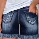 Flamingals Ripped Stretchy Jean Shorts for Women Raw Hem Low Waist Casual Trendy Denim Shorts (Blue, XXL)