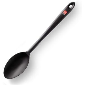 DI ORO Cooking Spoon - Solid Silicone 600F High Heat Nonstick Cookware Safe - Kitchen Spoon for Cooking & Baking - Large Serving & Mixing Utensil - Dishwasher Safe (Black)