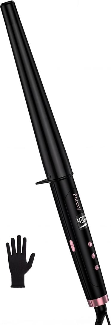 Farery Tapered Curling Wand for Long Hair, 3/4-1 1/4" Conical Curling Wand with 7.3" Extra Long Barrel, Tourmaline Ceramic Curling Iron for Beach Waves & Defined Curls, Dual Voltage, Glove Included