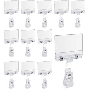 Biaungdo 12 Pcs Rotating Clip Swivel Sign Holder, Clear Rotatable Sign Holder with Double Clip Design, PVC Card Protector for Shelves, Store, Business, Exhibition
