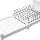 Dish Drying Rack Compact Expandable - A Space-Saving, Stainless Steel, Rust-Resistant Dish Drainer for Kitchen and Apartment Countertops/Sink Cabinets, Extendable from 11.42 to 19.9 inches (White) (Single)