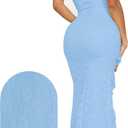 HOCILLE Women's Sexy V Neck Floral Lace Wedding Bodycon Spaghetti Strap Elegant Ruffle Maxi Cocktail Party Dresses (Blue, S)