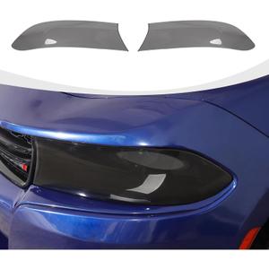 RAZPOY for Charger Headlight Cover, Smoked Front Head Light Lamp Guard Covers Trim Compatible with 2015-2024 Dodge Charger Exterior Accessories, Smoked Black