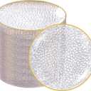 Rubtlamp 100 Pack Clear Gold Plastic Dessert Plates, 6Inch Clear Gold Small Appetizer Plates With Hammered, Heavy Duty Disposable Salad Plate, Elegant Cake Platos for Wedding, Birthday, Teatime