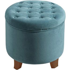 Homepop Home Decor | Upholstered Round Velvet Tufted Foot Rest Ottoman | Ottoman with Storage for Living Room & Bedroom | Decorative Home Furniture, Teal Small, 19"D x 19"W x 18"H