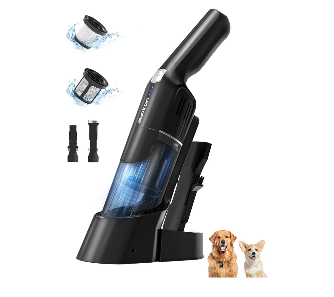 Aspiron Cordless Handheld Vacuum, 24KPA Powerful Car Vacuum, 2-Speed, 2 Charging Methods, Wireless Charger, Ergonomic Handle, Portable Rechargeable Vacuum Cleaner for Car, Home, Black Grey