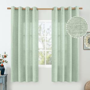 Sage Green Linen Curtains for Bedroom 63 Inch Length 2 Panels, Sheer Curtains Light Filtering Non See Through Grommet Spring Decor Farmhouse Curtains for Living Room, 52 Inch Wide