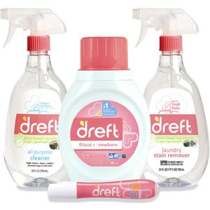 Dreft bundle of bliss Gist pack 1 bottle detergent 1 pt 9 oz, 1 bottle stain remover 1 pt 8 oz,  2 bottles cleaner 3 fl oz, total 6 fl oz, 2 packages scent beads - each 1 use