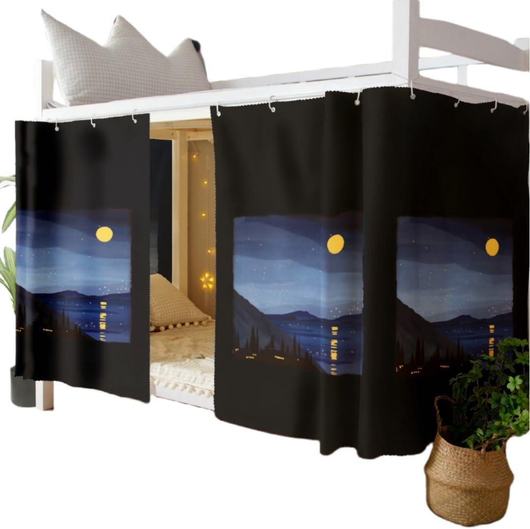 Dorm Bottom Bunk Bed Curtains Privacy Curtains 350g Dustproof Breathable Single Bed Blackout Curtains Panels Privacy Underbed Loft Bed Canopy Tent Curtain Shading Drapes for Dorm College Home 2 panels