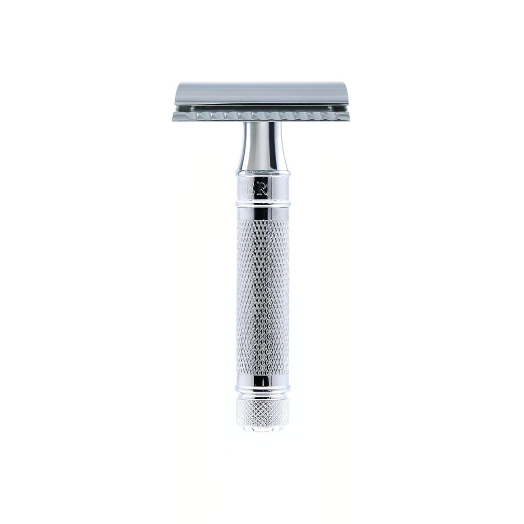 Edwin Jagger DES89KN Short Handled Classic Double Edge Manual Eco-Friendly and Reusable Safety Razor for Men and Women for Shaving Cream or Soap Fits All DE Razor Blades (Knurled)