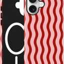 Jusy Magnetic Wavy Striped Phone Case for iPhone 14 Pro Max,Wavy Red | Compatible with MagSafe, Cute Aesthetic Striped Design, TPU and PC Protective Shockproof Cover