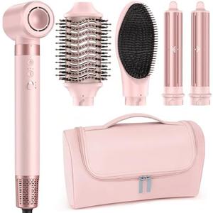 MESCOMB 5 in 1 Hot Air Styler Wrap – High-Speed Hair Dryer Brush with Auto Wrap Curlers, Fast Drying & Frizz-Free Styling, No Heat Damage, Volumizing Brush with Travel Bag