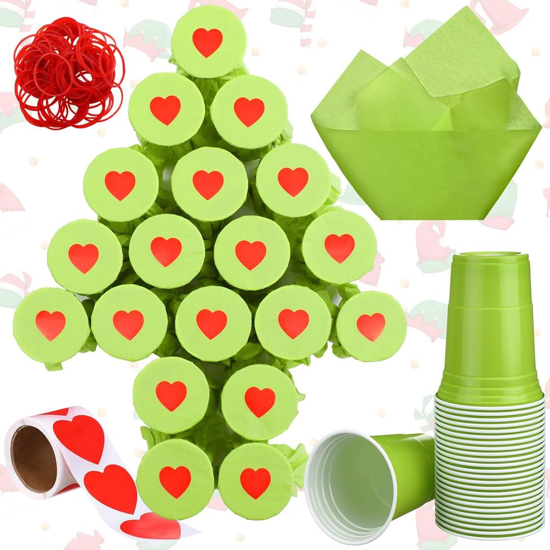 Jingmore Christmas Party Games Christmas Games for Family Adult Include 50 Pcs 16oz Punch Cups 50 Sheets Tissues 150 Heart Shaped Sticker 100 Rubber Band for Party Favors