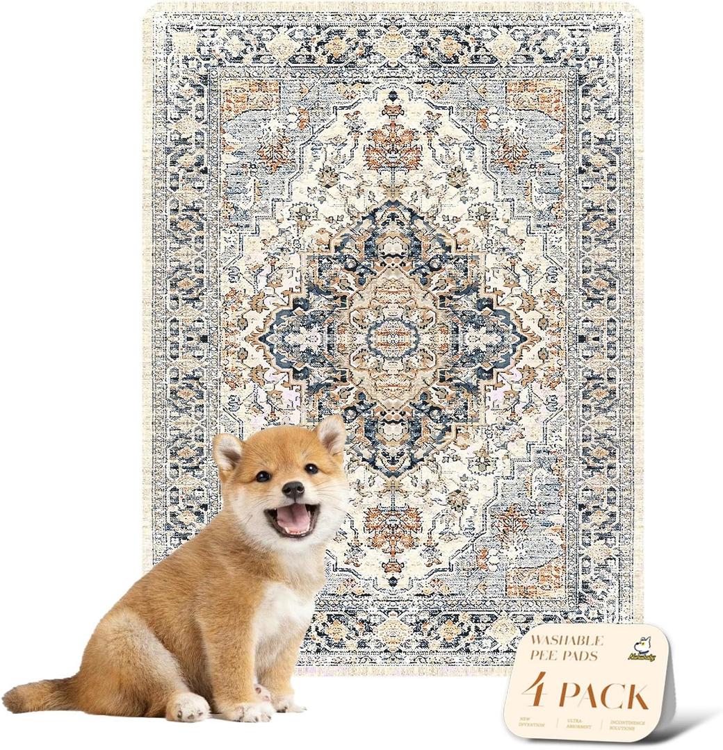 nunubaby 4PACK Washable Pee Pads for Dogs, Stylish, Non-Slip and Leak-Proof Pee Pads. Reusable Potty Pads for Dogs for Crates and Floors.(Beige/Multi, 18" x24" )