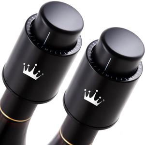 VINABON Vacuum Wine Stopper Set [Pack of 2] - Updated 2026 Preserves Freshness and Flavor for 15 Days. Improved One Pump Button Design, 100% Leak Proof Seal in Any Position. Includes WineGuide eBook