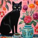Paint by Number Black Cat on Colotful Rug DIY Cute Floral Vase Painting on Canvas with Brushes Acrylic Paints Pink Paint by Numbers for Adults and Kids Student Beginner 16x20 Inchwithout Frame
