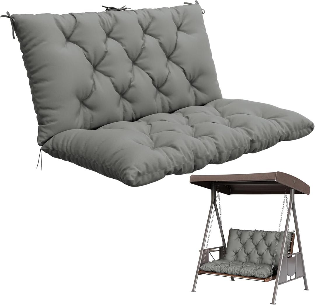 Porch Swing Cushion with Backrest,Waterproof Bench Cushion for Outdoor Furniture,2-3 Seater Replacement Thickened 5 in swing cushion,with Ties,Patio,Outdoor,Backyard and Garden (Light Grey,40x40 in)