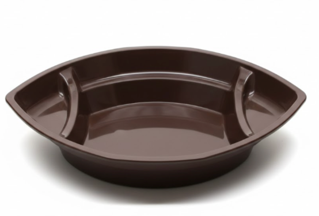 Multi-Compartment Snack Serving Tray - Oval Football Style Platter for Appetizers, Chips, and Dips - Durable Glossy Brown Finish