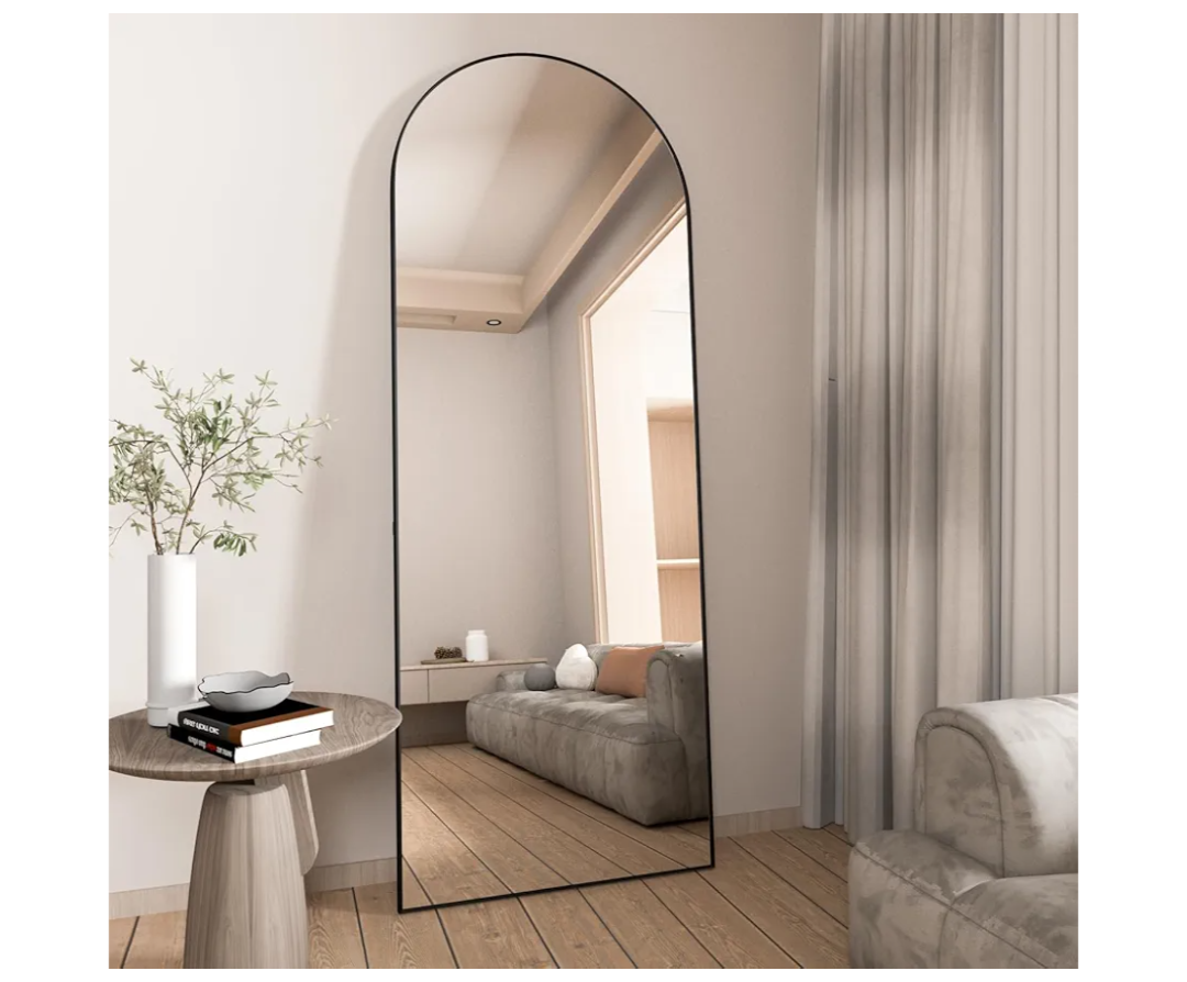 Full Length Mirror, 55"x16" Arch Mirror Floor Mirror with Stand, Black Arched Full Body Standing or Leaning Mirrors for Bedroom, Living Room