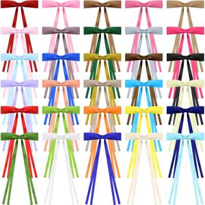 Mimorou 30 Pcs Silky Satin Hair Bows for Girls Women Bulk Ribbon Bow Bowknot Hair Clips with Long Tail Tassel for Women Girls Ponytail Holder Accessories