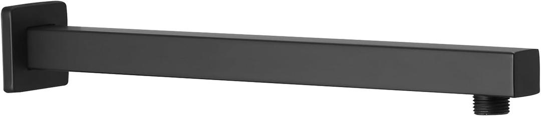 BESy 14 Inches Straight Extended Shower Arm With Flange, Rain Shower Head Extension Arms, Square Shower Rod Shower Head Extender Arm Shower Pipe Extension, Wall-Mounted Matte Black Stainless Steel
