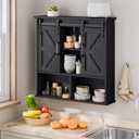 Vabches Bathroom Wall Cabinet, Farmhouse Medicine Cabinet with Double Sliding Barn Door and Adjustable Shelves, Wooden Vintage Storage Cabinet Wall Mounted for Bathroom, Kitchen Dining, Black, 31.5"W X 30.7"H X 7.76"D