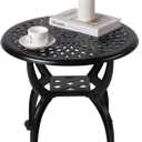 Cast Aluminum Outdoor Side Table,Small Patio Table,Outdoor Coffee Tables for Patio,Garden,Balcony, for All Weather (Black, Round)