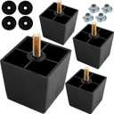 4Pcs 2 Inch Plastic Furniture Legs, Square Sofa Legs Black Couch Legs M8 Thread (Metric 8mm) Furniture Feet Cabinet Replacement Legs for Bed, Chair, Ottoman