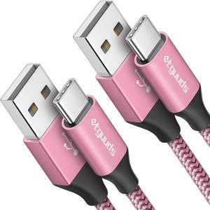 Etguuds USB to USB C Cable 3ft, 2-Pack USB A to Type C Charger Cord Fast Charging for Samsung Galaxy A17 A16 A15 A26 A36 A56, S25 S24 S23 S22 S21 S20 S10 Note 20, for iPhone 17 16 15, Moto, Pink