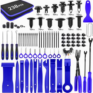 GOOACC 238Pcs Trim Removal Tool, Auto Push Pin Bumper Retainer Clip Set Fastener Terminal Remover Tool Adhesive Cable Clips Pry Kit Car Panel Radio Removal Auto Clip Pliers (120Pcs Clips + 118 Remover Blue)