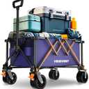 Collapsible Wagon Cart, 360LBS Heavy Duty Foldable Beach Wagon with Wider Wheels, Utility Grocery Shopping Cart for Garden, Camping, Sports, Blue (140L)