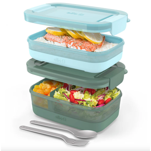 2-Pack Lunch Stack Plastic Food Storage Container Bento Box with Airtight, Leak-Proof Locking Plastic Lids and Silicone Base, BPA-Free, Freezer, Microwave, and Dishwasher Safe