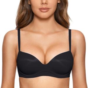 DOBREVA Women's Push Up Bra No Underwire Comfortable Wireless Bras Padded Plunge (34C, Black)