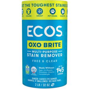 ECOS OXO BRITE Multi-Purpose Stain Remover, Brightens & Whitens, Free & Clear, 145 Loads, Plastic-Free, Safer Choice Certified, 2 lbs