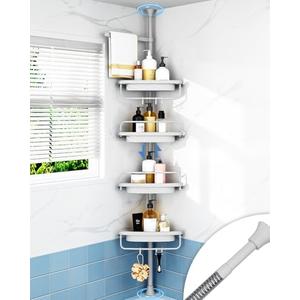 ALLZONE Rustproof Shower Caddy Corner for Bathroom,Bathtub Storage Organizer for Shampoo Accessories,4-Tier Adjustable Shelves with Tension Pole, 34 to 116 Inch, Grey