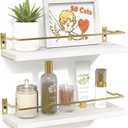 RICHER HOUSE Bathroom Shelves, Small Floating Wall Shelf for Bathroom Decor, Wall Mounted Wood Shelves, Bathroom Organizer Over Toilet Storage, Guard-Rail Kitchen Shelves Set of 2 - White Gold