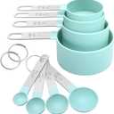 Measuring Cups Set Measuring Spoons Set, Nesting Measure Cups with Stainless Steel Handle, For Measuring Dry and Liquid Ingredients Small Teaspoon with Plastic Head (Mint Green)