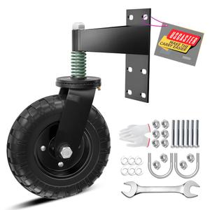 1pack 6inch Fence Gate Wheel,for Metal Tube Gate, 360 Degree Rotation,Spring Loaded,with Screws & ScrewdriverAll Black