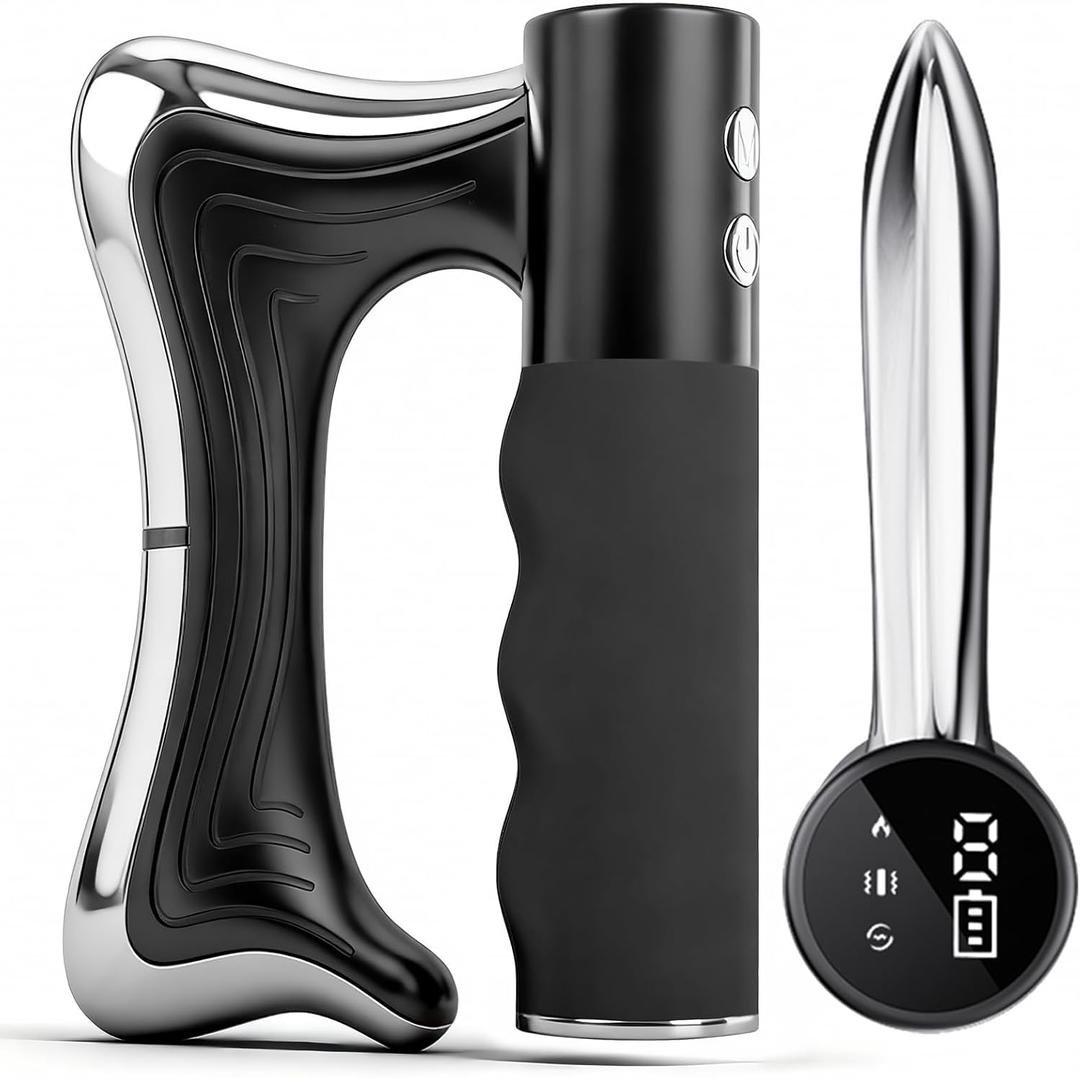 Heated Muscle Gua Sha Tool, Electric Fascia Knife with Vibration, Heat and Microcurrent, Portable Gua Sha Massager for Full Body Muscle Relaxation and Pain Relief (Black)