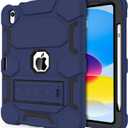 CCMAO Case for iPad 10th Generation 10.9 Inch 2022, iPad (A16) 11th Generation 11 Inch 2025, with Kickstand & Pencil Holder, Heavy Duty Shockproof Hybrid Protective Cover, Navy Blue+Black