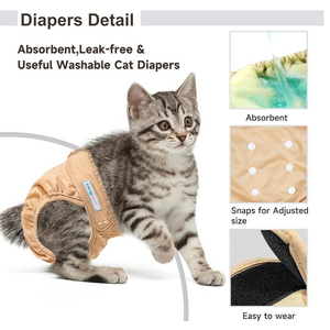 Langsprit Reusable Diapers for Cats - Washable Kitten Incontinence Diapers for Male & Female Cats, Small to Large Sizes (Morandi)