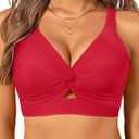 Women's Bikini Top - Supportive Swimsuit for Large Bust - 2025 Cut Out Twist Swim Top (Medium, Red)
